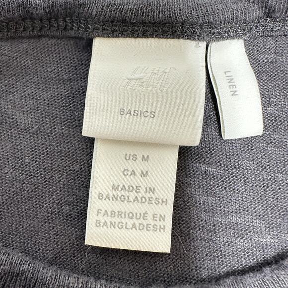H&M Linen Tee Shirt Size M‎ Grey Graphite Round Neck Short Sleeve - Picture 3 of 6